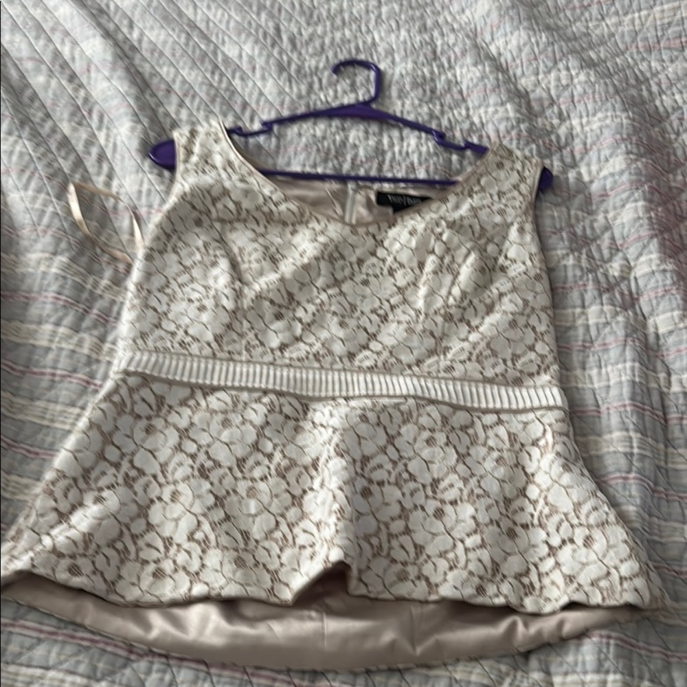 White House Black Market Cream Embellished Peplum Blouse